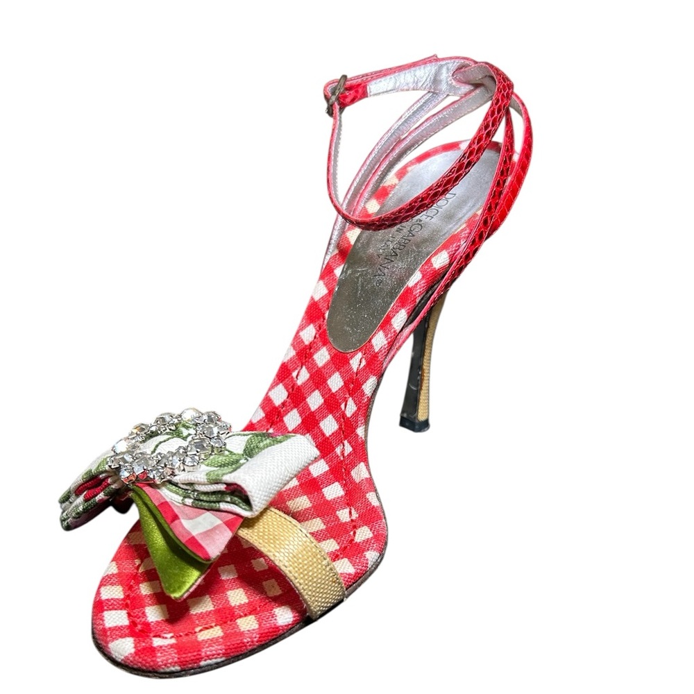 Vintage - Dolce & Gabbana Y2K Floral Gingham Rhinestone Bow Heels